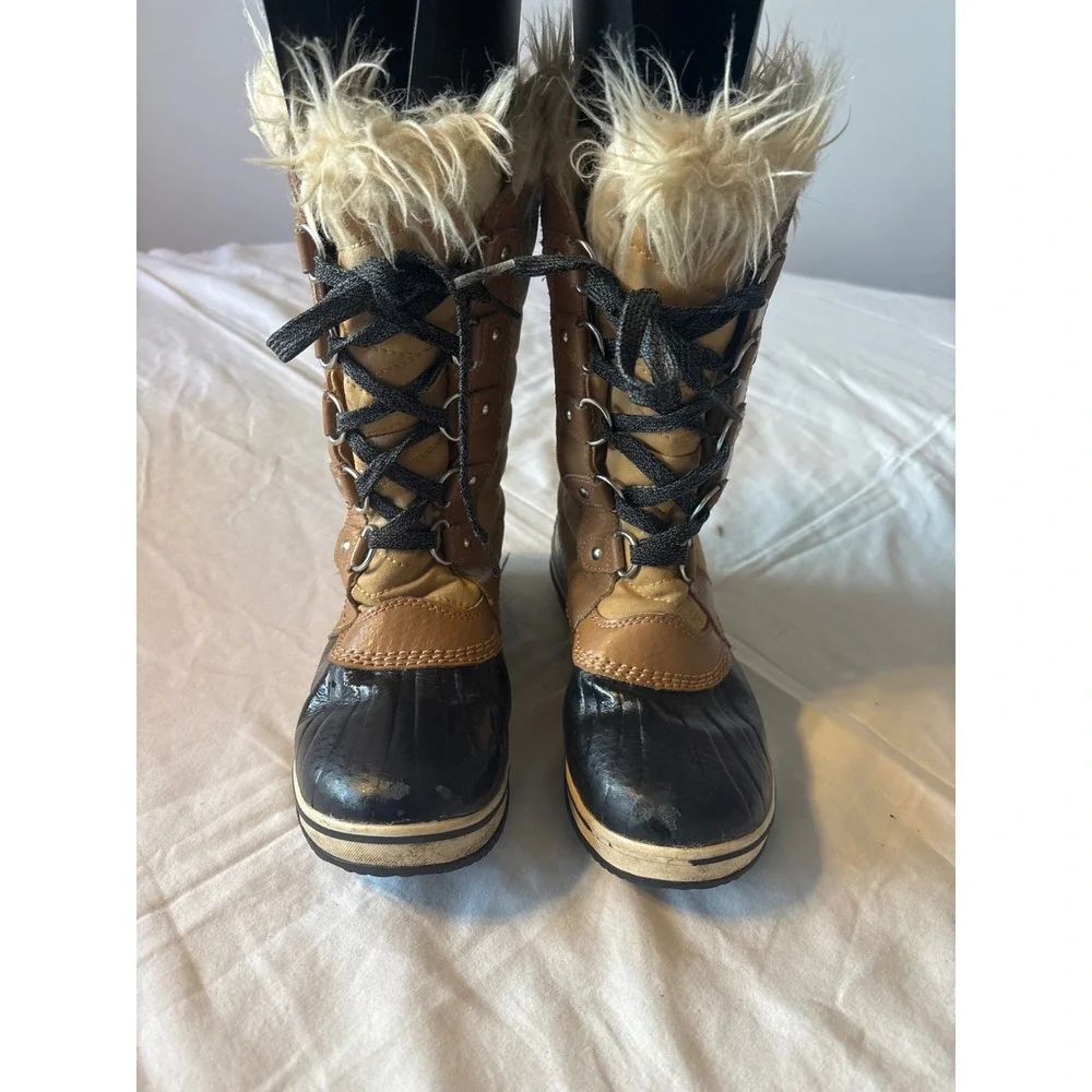 Sorel Tofino II Winter Boots Kids Size 3 Brown Black Waterproof Faux Fur Good